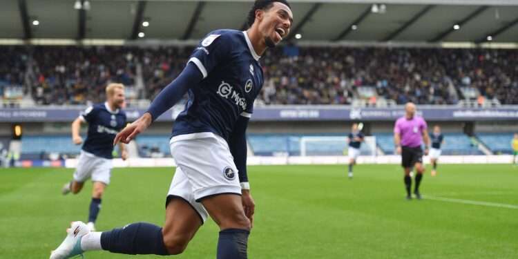 Femi Azeez celebrates after scoring against West Bromwich Albion on October 4, 2025. Image: Millwall FC