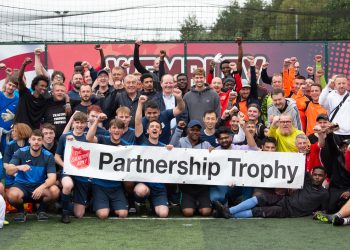England footballing heros John Stones and Peter Shilton attended The Salvation Army's annual Partnership Trophy in 2023