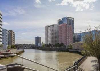 An artist's impression of the proposed development when viewed from the west side of the Greenwich Reach Swing Bridge. Credit: Citydesigner.