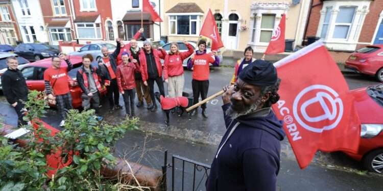Renters protesting for end to no-fault evictions in 2023 (credit: ACORN)