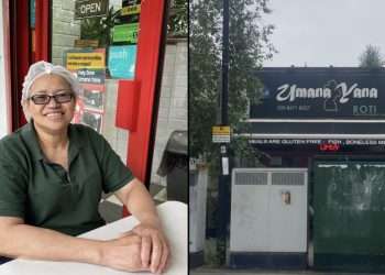 L: Debbie Monfries R: The telecom boxes outside their shop on Croxted Road.