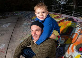 Guy Howard-Evans with his son Casper Credit: Stuart Clapp