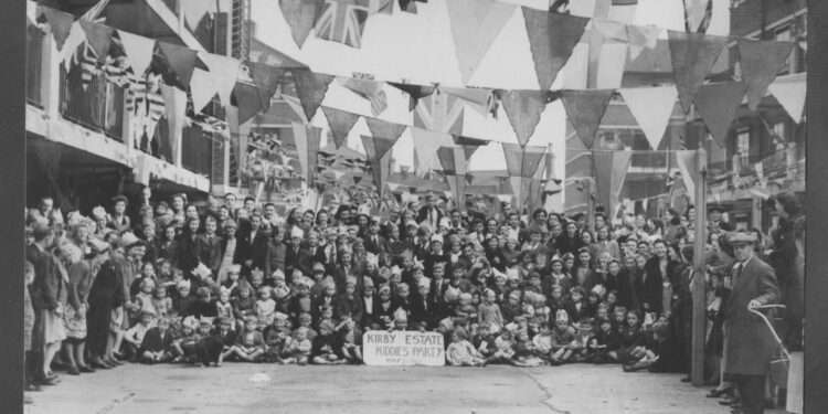 Kirby Estate Street Party for local kids in May 1945.