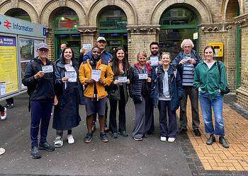 Labour councillors and protestors outside Peckham Rye Station