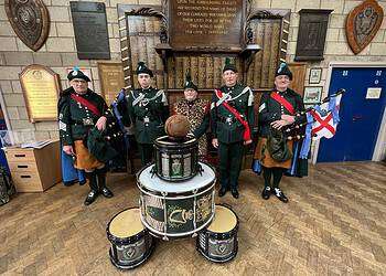 London Irish Rifles display the ball at a ceremony in Connaught House last September