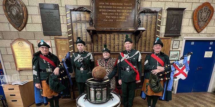 London Irish Rifles display the ball at a ceremony in Connaught House last September