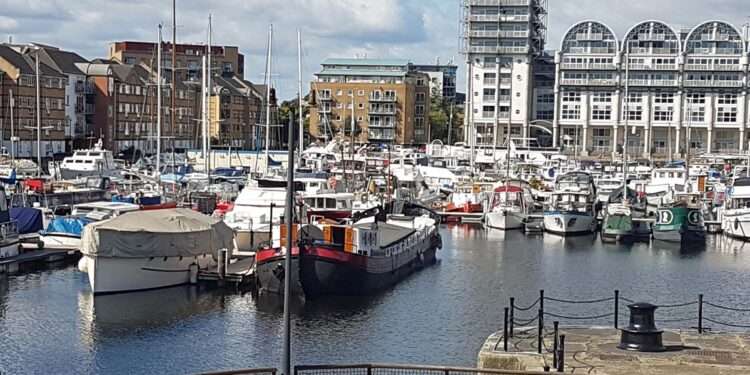 South Dock Marina in Rotherhithe, Southwark.