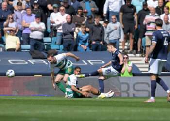 Camiel Neghli scores Millwall's second in their 2-0 win against QPR in April 2026. Image: Keith Gillard