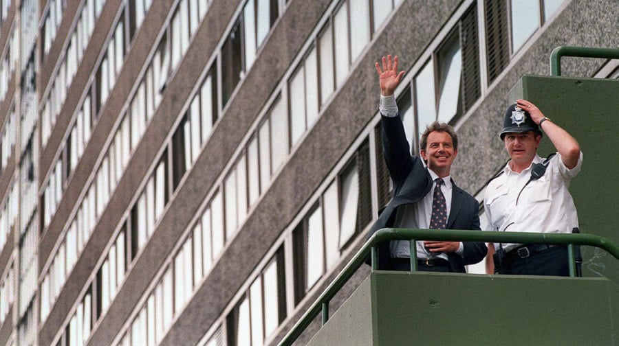 PC Kevin Holland with former Prime Minister Tony Blair when he visited the Aylesbury estate in Walworth in 1997 (Photo by Stefan Rousseau/PA)