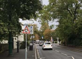 Photo taken in Gallery Road of the roundabout in Dulwich Village approached from the south