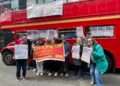 Save Old Kent Road demonstrators with their bus. Image supplied by Save Old Kent Road