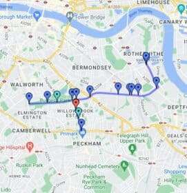 The Grand Surrey Canal route. Image: Google