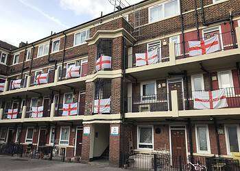 The Kirby Estate covered in England flags ahead of the Women's World Cup