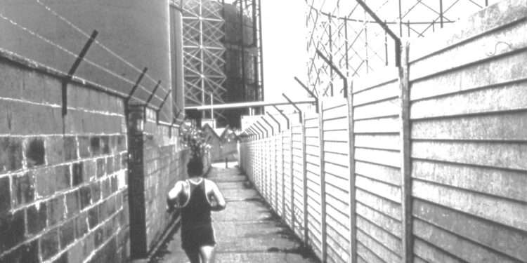 Riverside runner by the gas work