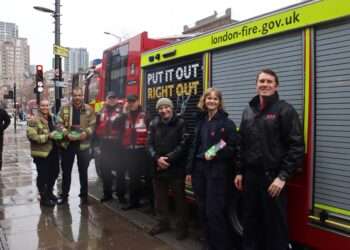 LFB, Electrical Safety First and Southwark Council supporting the awareness raising event in Walworth. Credit: London Fire Brigade.