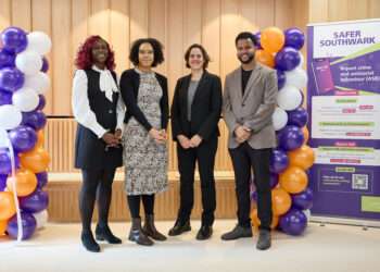 (L-R) Cllr Natasha Ennin, Cabinet Member for Community Safety and Neighbourhoods, Kaya Comer-Schwartz, Deputy Mayor for Policing and Crime, Cllr Sarah King, Leader of Southwark Council and Cllr Joseph Vambe, Deputy Cabinet Member for Young People