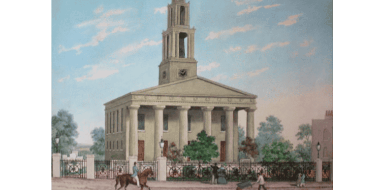 A watercolour of St George's Church Camberwell, by Wiliam Waller. Image: Southwark Heritage