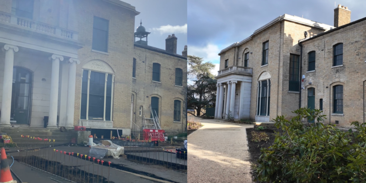 Brockwell Hall in October 2024 (left) and January 2026 (right)