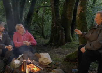 Dave Walker sat around the firepit on the show Wild Reckoning in Series 1: Age Gap Parenting Gap