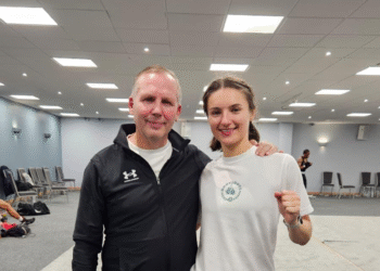 Rachel Moore and coach George Wadman