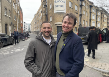 Zack Polanski, Leader of the Green Party (L) and James McAsh (R) in Bermondsey on Wednesday